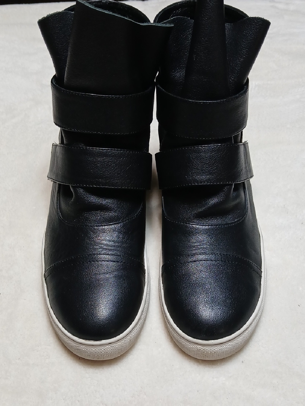 All Black Banded High-Top Women's Sneakers with Velcro Straps Size 40